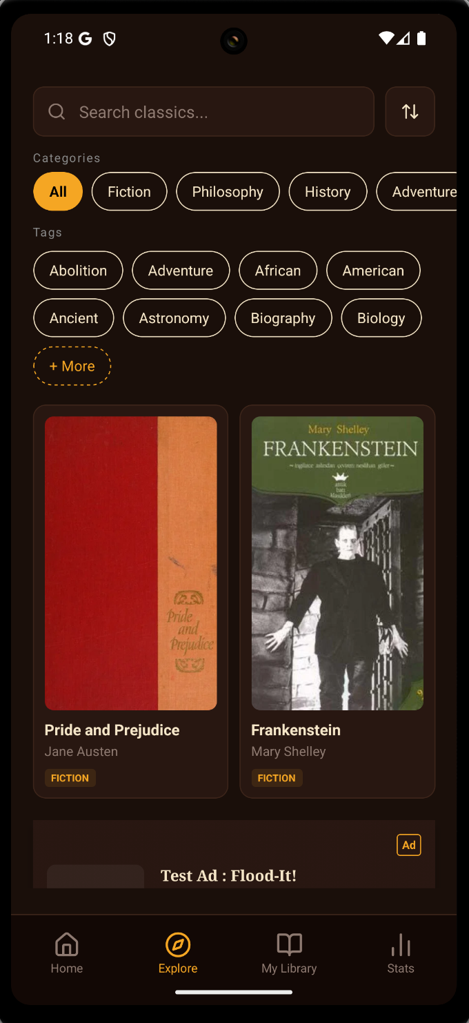 BookHive explore screen for browsing free public domain ebooks